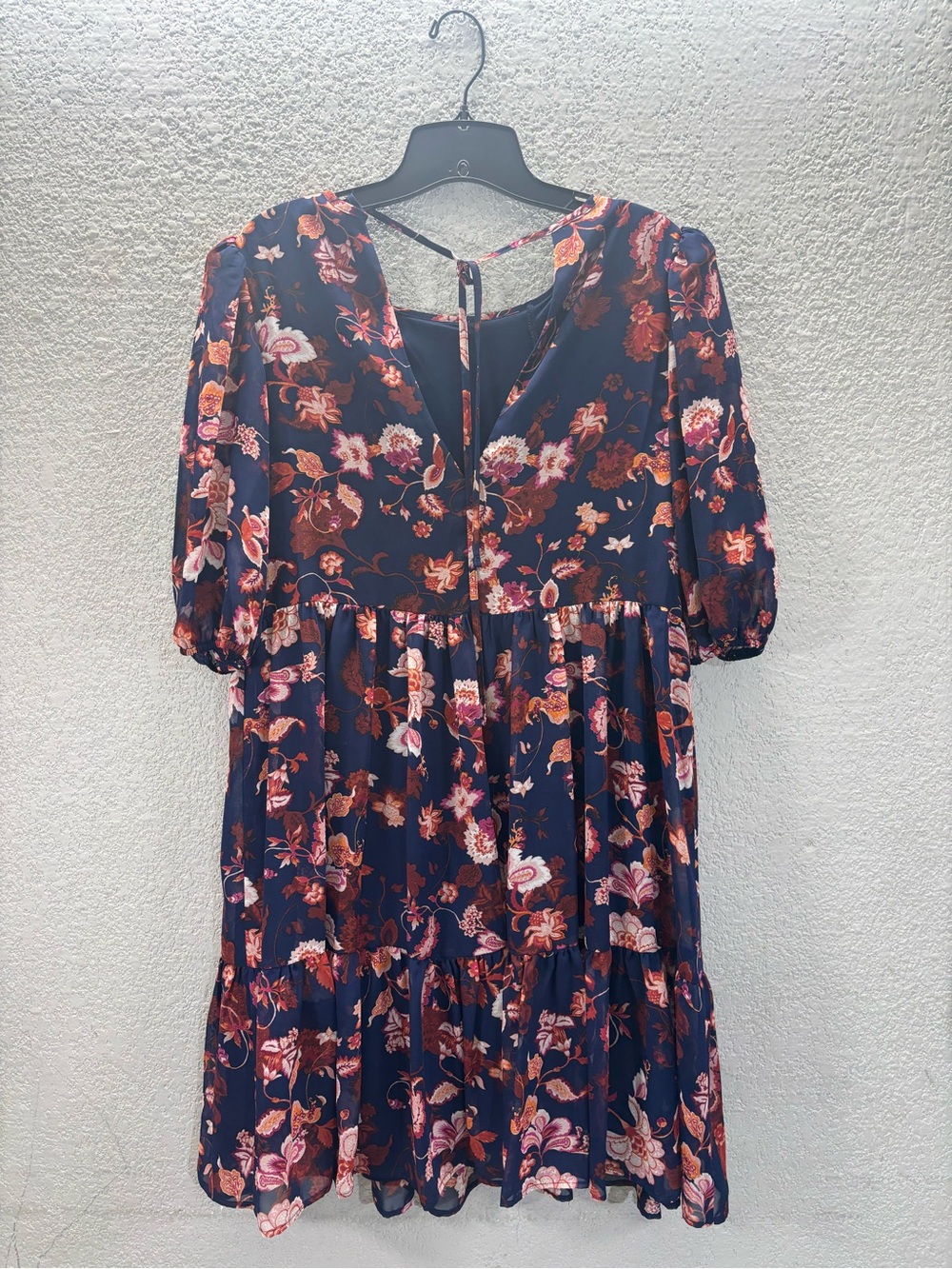 Navy Floral Tiered Mini Dress - Picture 3 of 5